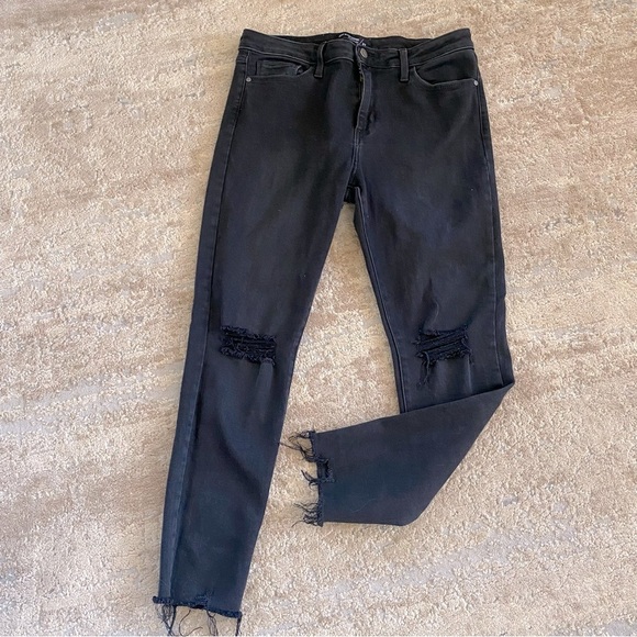 Just Black Denim Skinny Distressed Raw Hem Black Jeans Pants High Rise: 31 - Picture 1 of 12